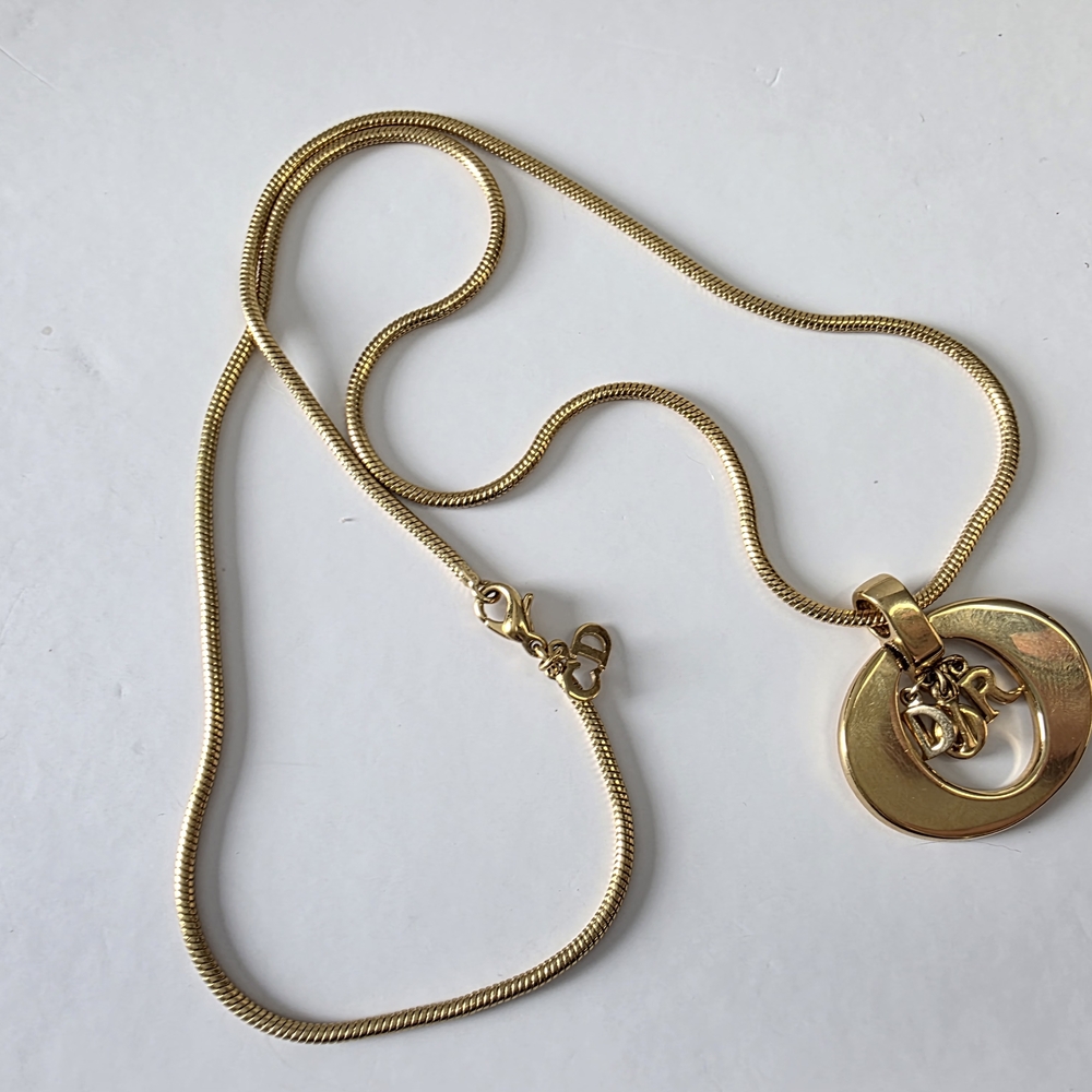 Dior Gold Disc Logo Necklace